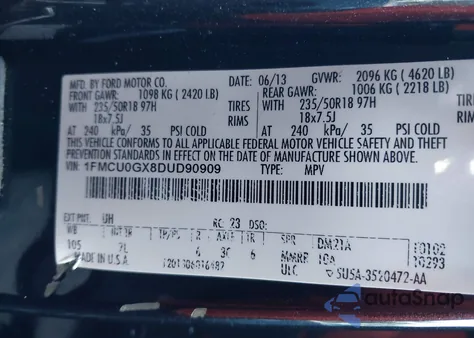 2013 Ford Escape Se из США, поврежденный, VIN 1FMCU0GX8DUD90909